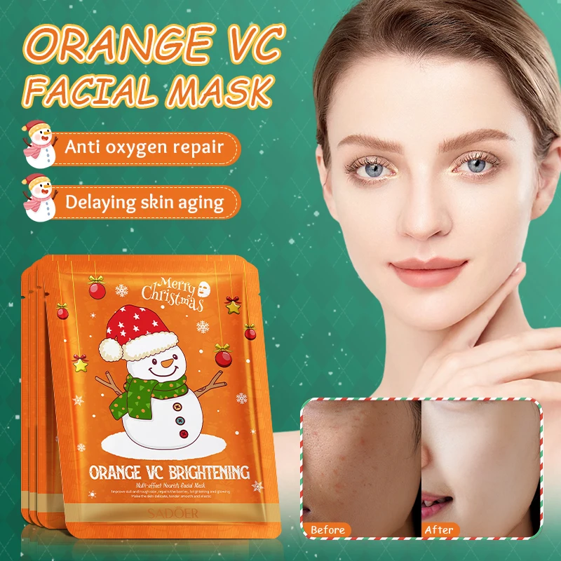 SADOER Private Label Christmas Face Mask Arbutin Seaweed Orange VC Multi-Effect Hydrating Skin Whitening Brightening Facial Mask