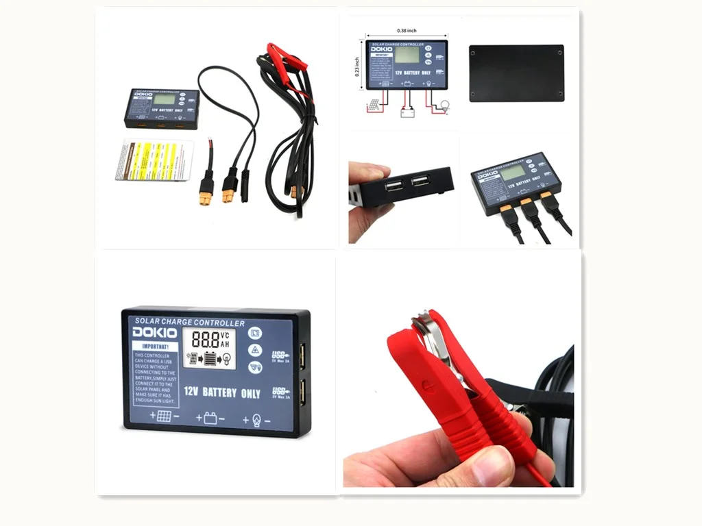 Dokio Stock 12/24v 10A/20A PWM Solar Controller For Foldable Solar Panel LCD Display Regulator With USB Socket for camping