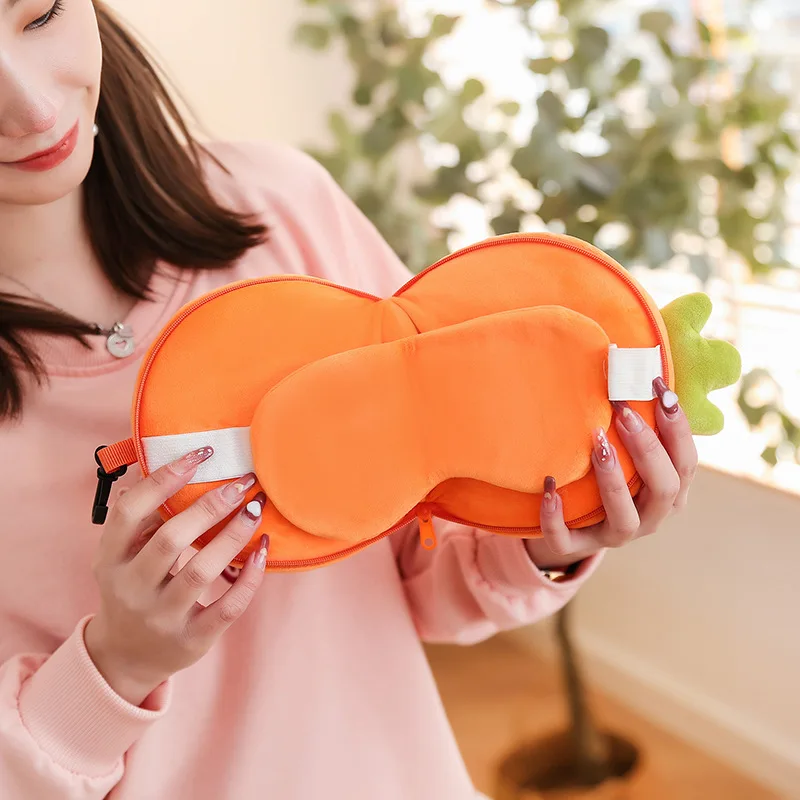 Foldable Round Zipper Animal Nap Rest Travel Cartoon Eye Mask 2 In 1 Portable Neck Pillow With Eye Cover