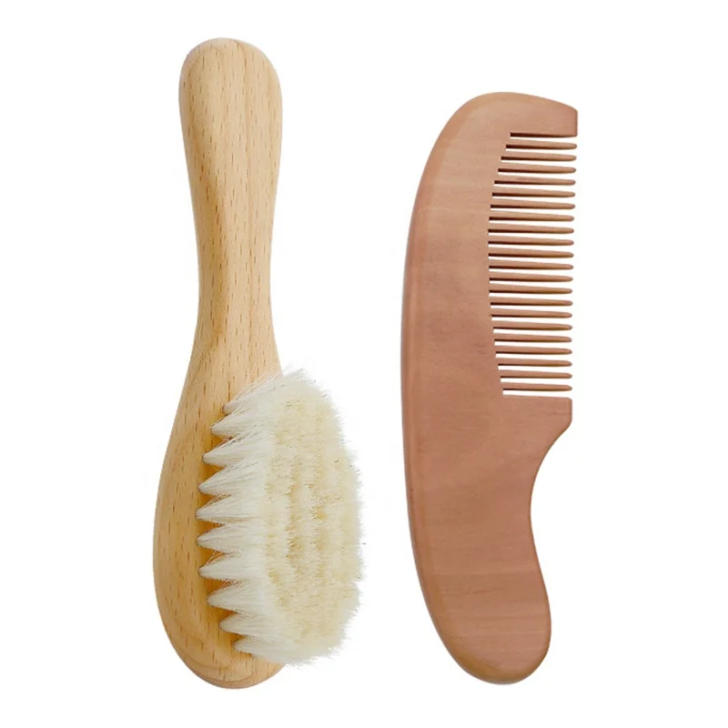 Wholesale Natural Beech Wooden Handle Baby Hair Brush And Comb Set Baby Hair Brush And Comb Kit
