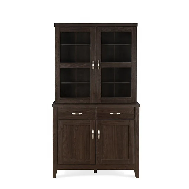 Chinese Traditional Kitchen Pantry Storage Cabinet Tall Wooden Sideboards Buffet Cabinets With Glass Doors and Shelves