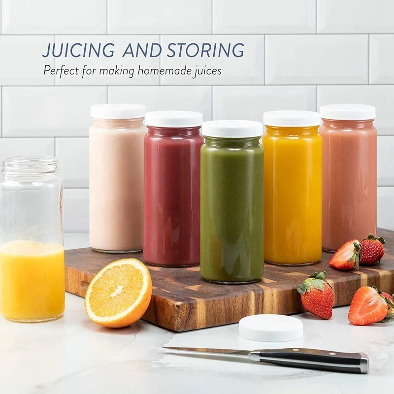 Amazn Top Sell 2023 16oz 12oz 4oz Clear Blank DIY Sublimation Sauce Juicing and Storing Glass Bottle for Juice Shot