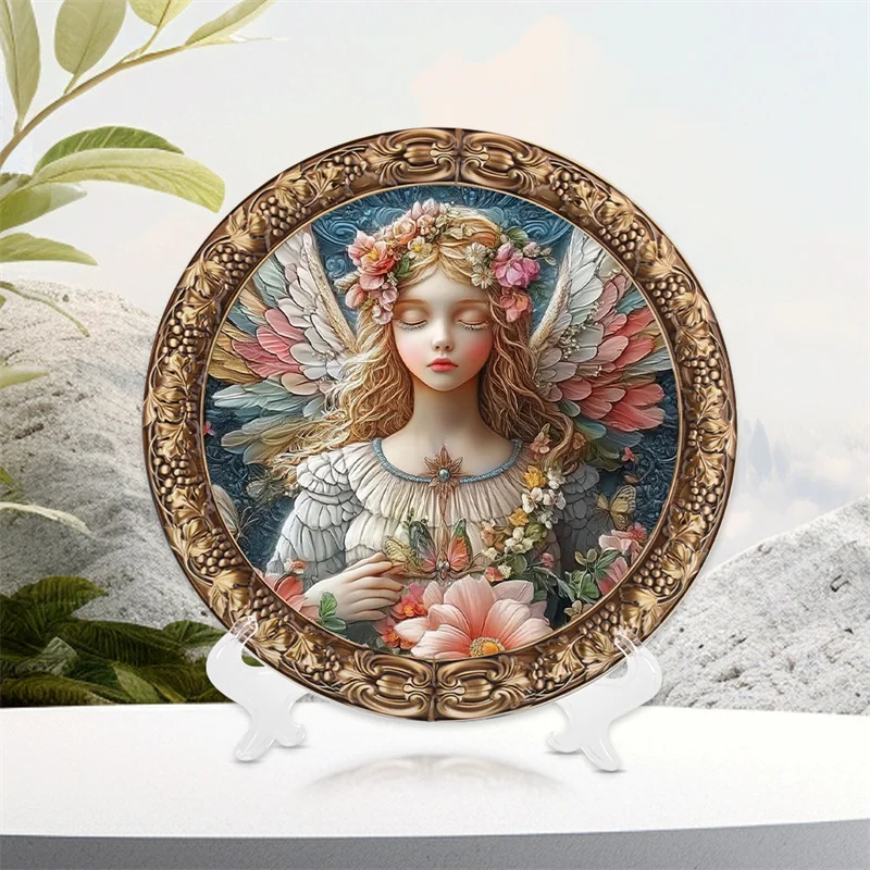 Fashion Art Decoration Popular Delicate Angel Girl Painting Element Resin  Plate Art Crafts