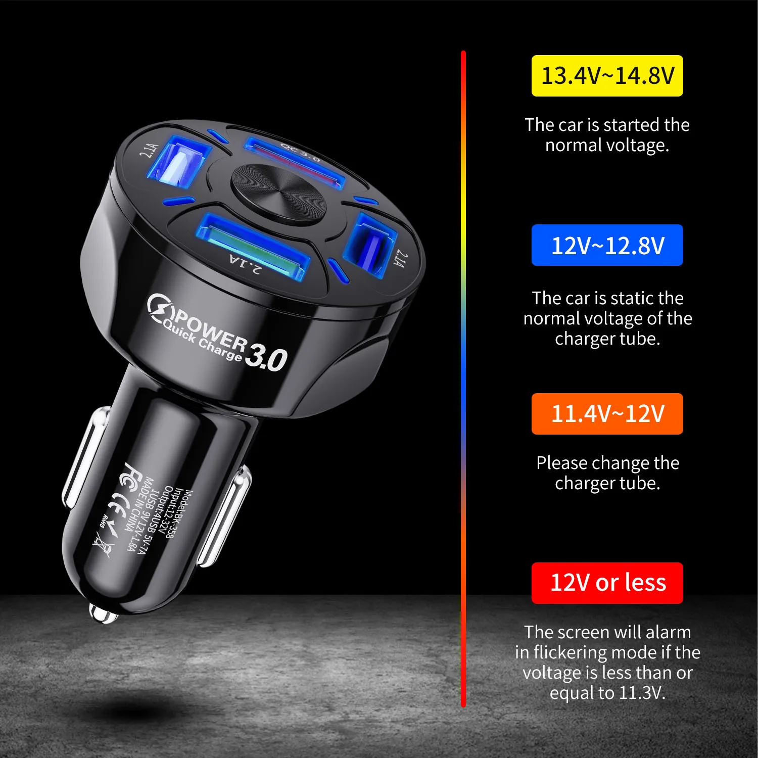  Автомобильное зарядное устройство USLION QC3.0 5 В 7 А 4 USB-порта автомобильное для телефона 48 Вт Электрический автомобильный адаптер с синей подсветкой