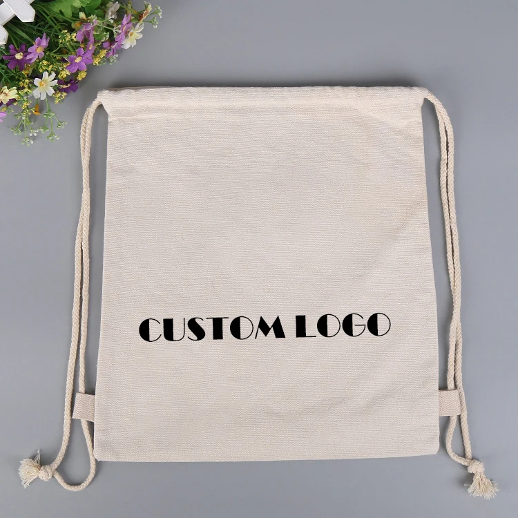 Wholesale Personalized Custom Printed Sports Canvas Cotton Drawstring Bag Backpacks Calico Drawstring Bags with logo