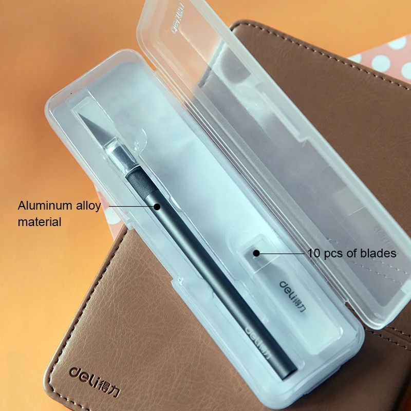 Deli 2102 Aluminum Alloy Carving Knife Handmade Paper-cutting Tool Set Art Model Pen Knife Metal Pole Utility Knife