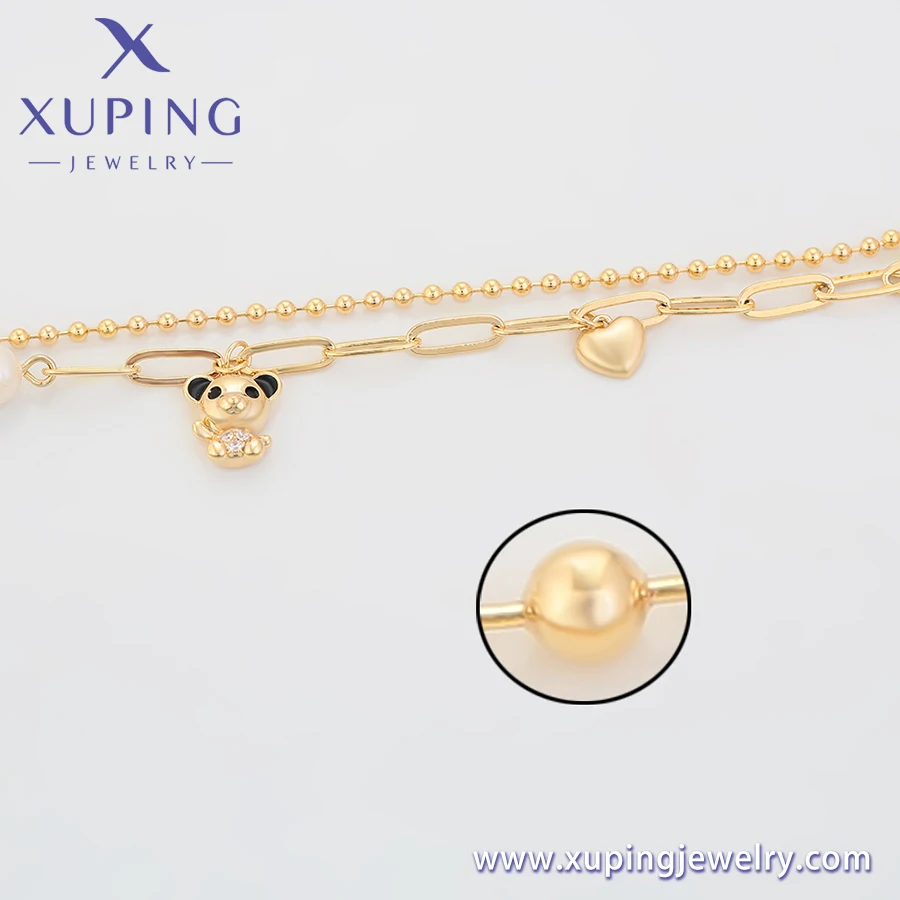 bracelet-755Xuping jewelry 14k gold Double chain Panda Pearl love element fashion cute design bracelet Environmental Copper