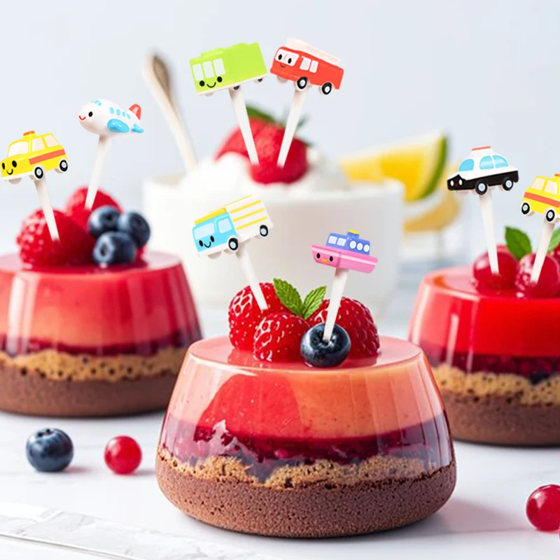 Cartoon Car Bus Taxi Garpu Tusukan Buah Unik Karakter Makanan Fruit Food Pick Bekal Sekolah Bento