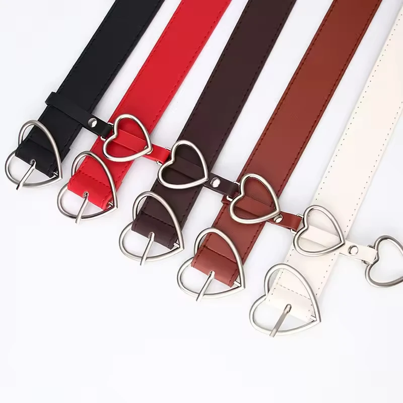 2024 New Fashion Lovely Heart Belt Women Custom Pu Leather And Genuine Leather Belt For Girls