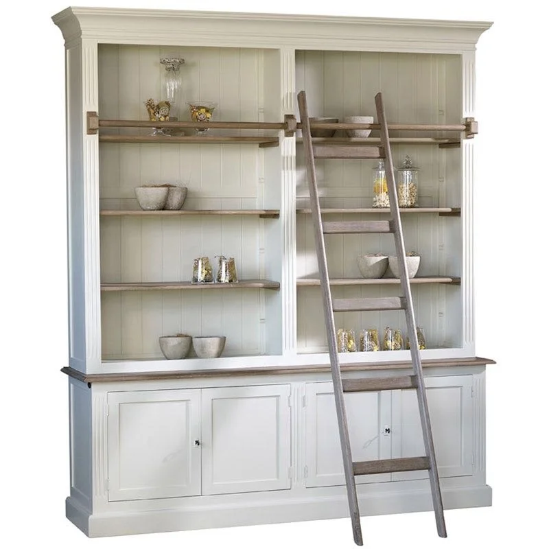 Французский резьба по дереву белый шкаф для хранения с выдвижной лестницей