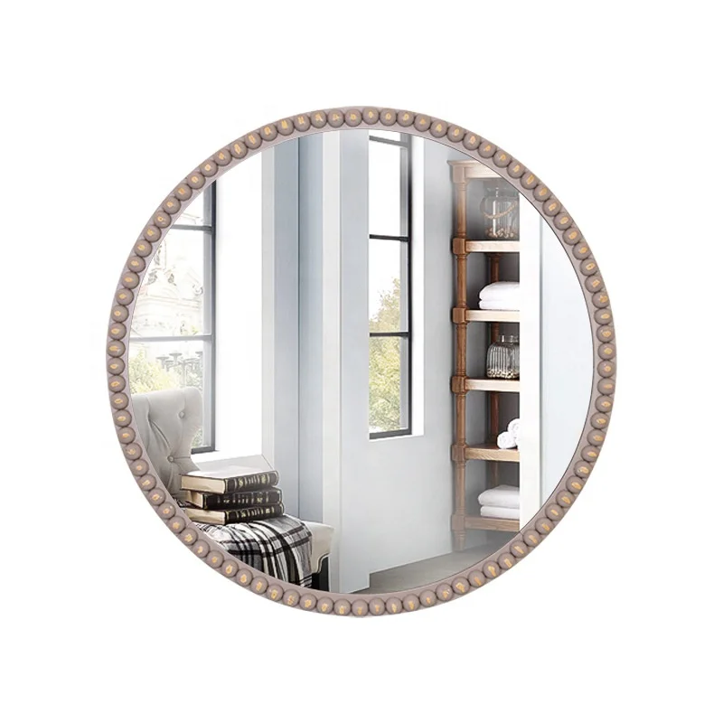 Decorative Round Mirror For Living Room Bathroom  Hanging Wood Wall Mirror Household Luxury