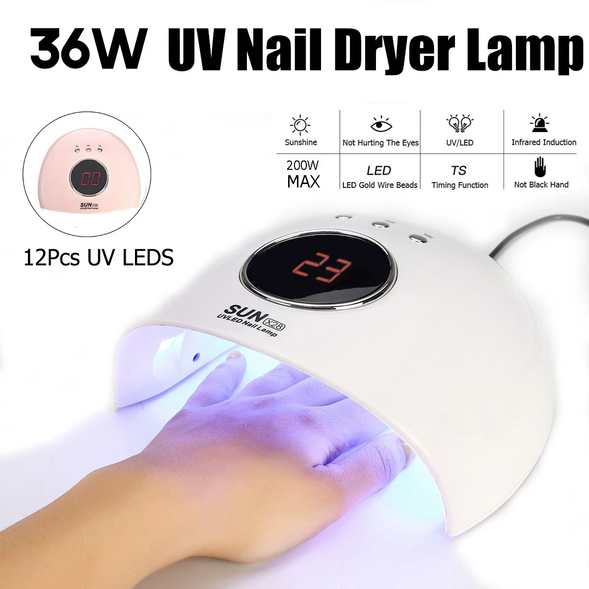 
36W UV LED Nail Polish Glue Lamp Nail Art Gels Dryer C-uring Light Timer Phototherapy Machine 
