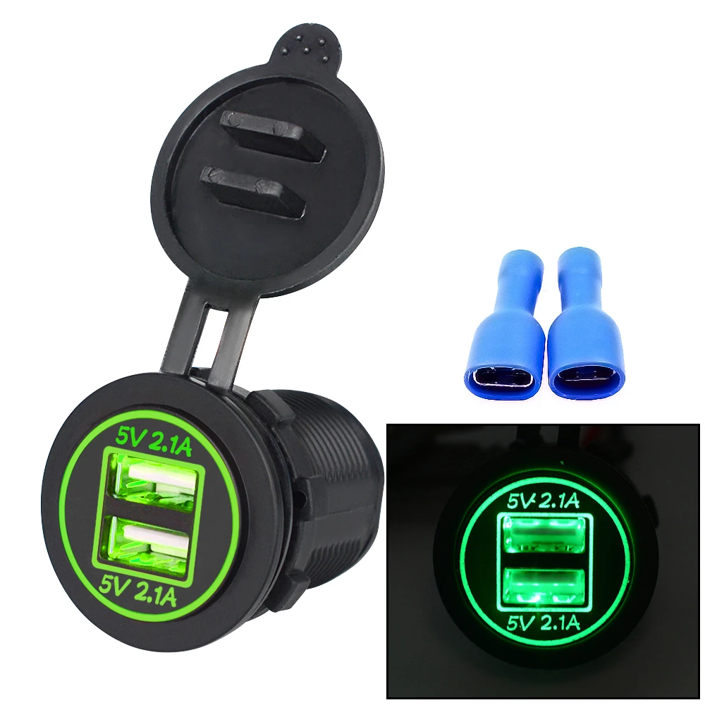 
12V/24V 22W 4.2A Dual USB Marine Socket Power Outlet With Green LED light for Marine, RV, Boat, Motorcycle, Truck 