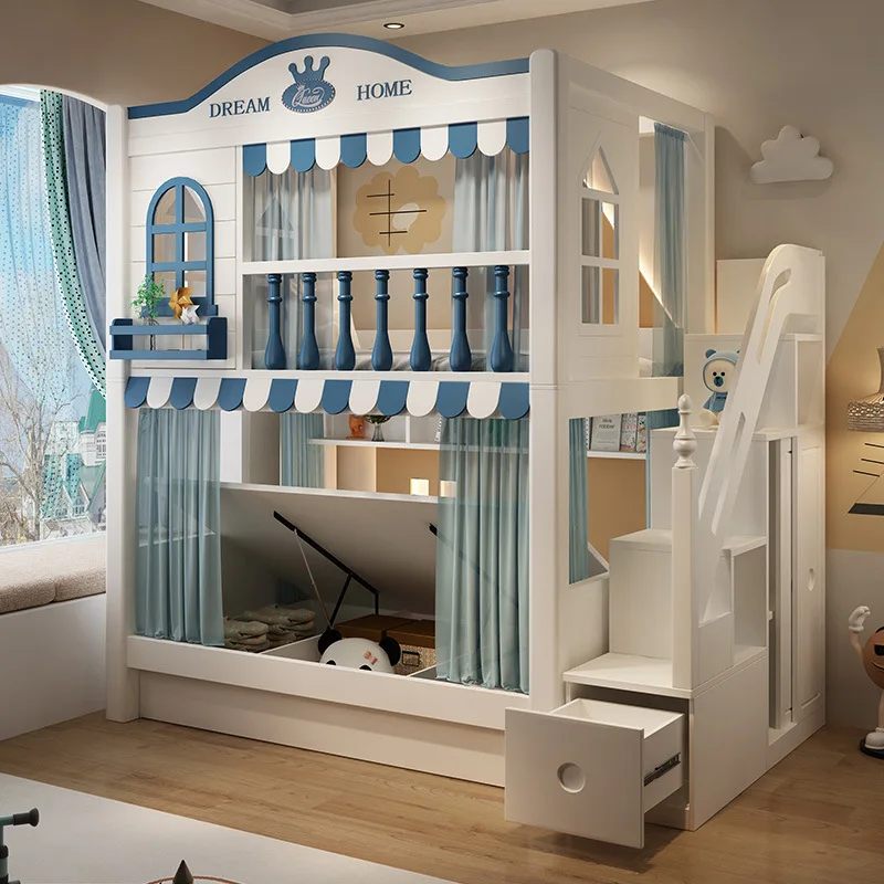 Customized Solid Wood children Castle Bed with Slide