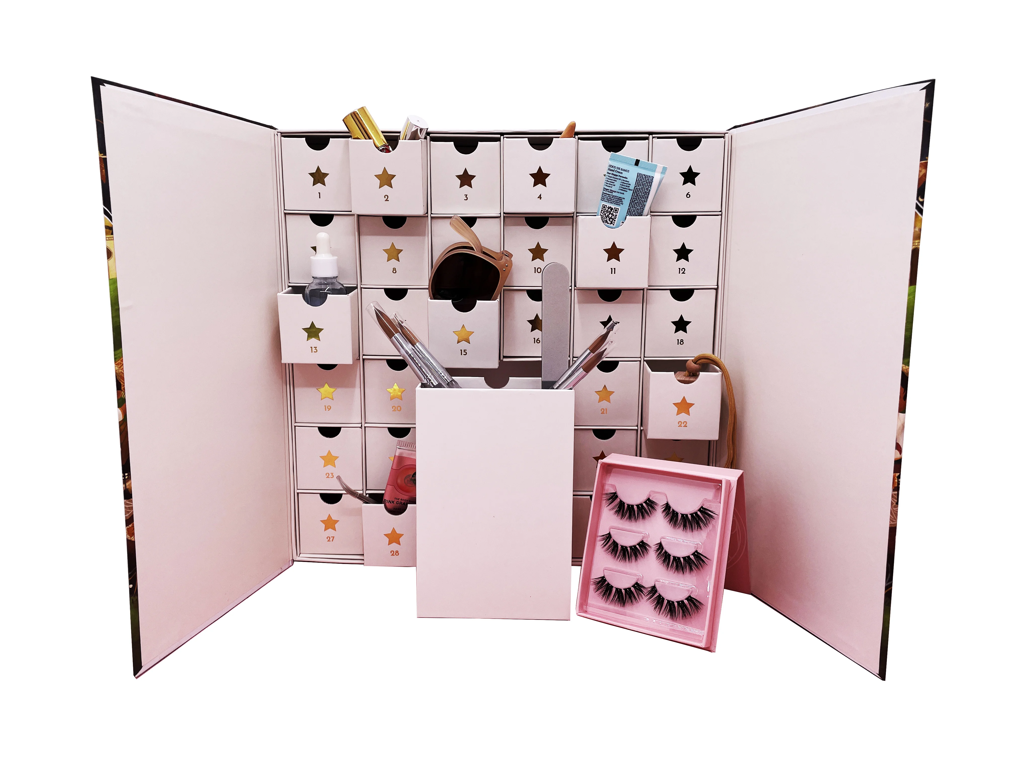 Crown Won custom pink muti-function 12 day advent Calender ramadan box date magnetic storage gift box for candy cookie chocolate