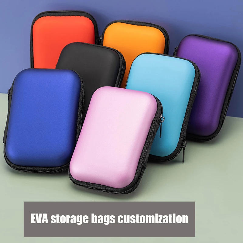 Custom EVA Square Storage Bag for Travel TWS Headphone Mobile Hard Disk Case with Zipper Data Cable Box Portable Hard Drive Case