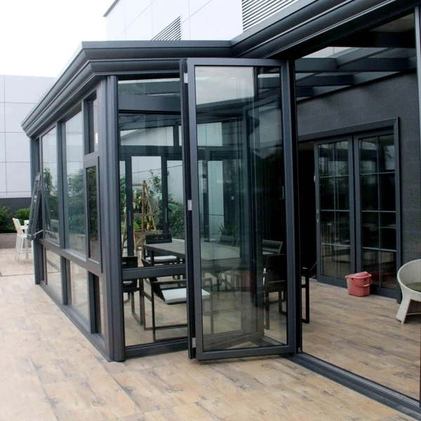 Triangular roof sunroom aluminium alloy frame garden house with balcony winter room manufacturer
