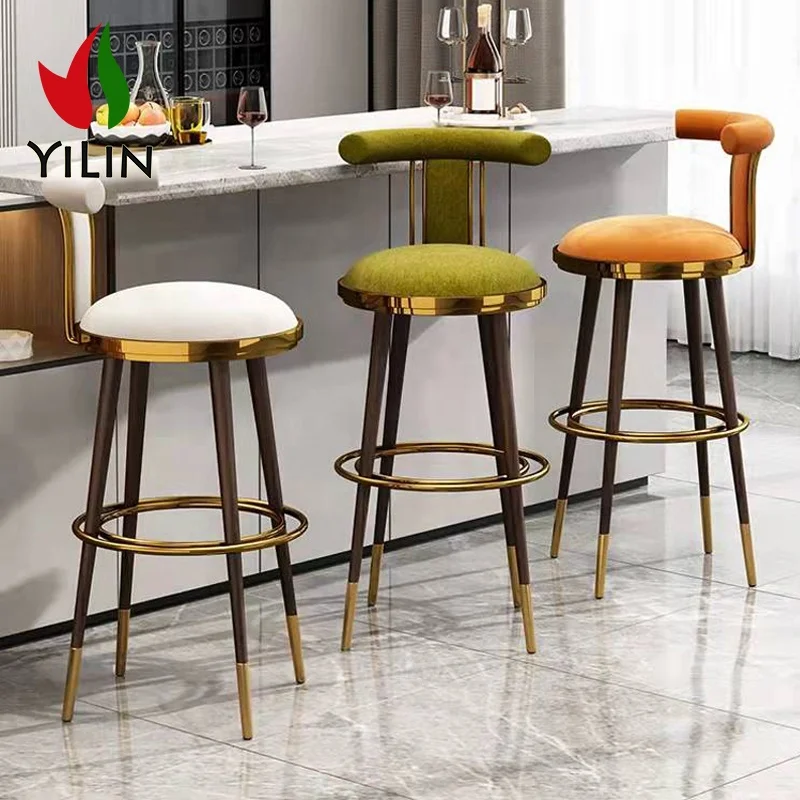 Bar Chair Nordic Tall Counter Furniture Gold Metal Velvet Seat Bag  Luxury Kitchen High Bar Chairs For Bar Table