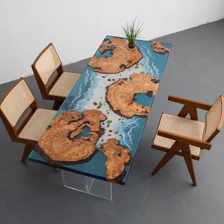 Chinese fir burl Clear Resin Epoxy Wood River Table Cunninghamia Art Wood Resin River Dinning Table