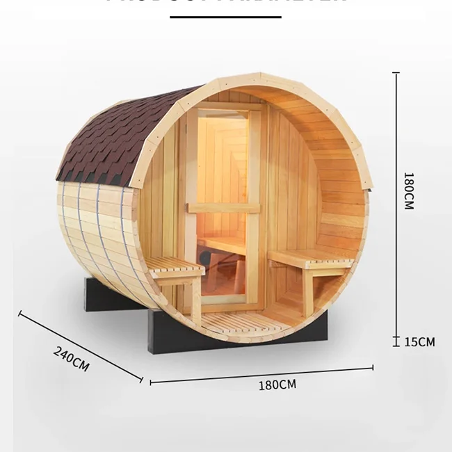 SMARTMAK 2-8 Person Outdoor Barrel Shaped Wooden Steam Sauna