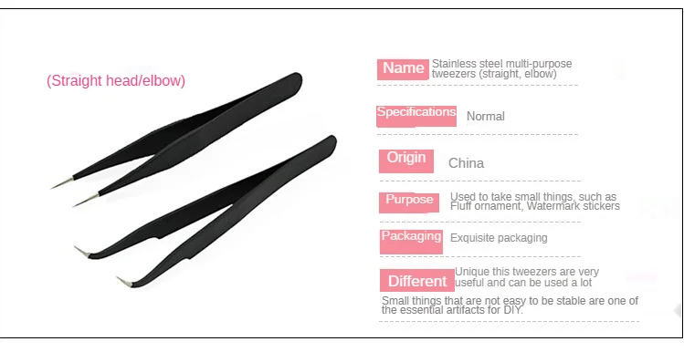 Super cost effective stainless steel tip round elbow anti-static clip drill tweezers nail tools