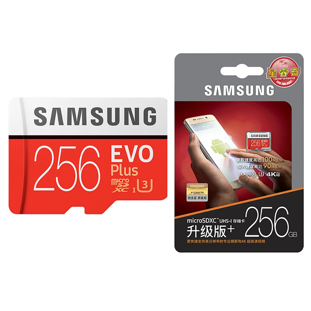 Лучшая цена SD карты 100 МБ/с. Оригинальная карта памяти MicroSD Samsung EVO Plus U3 32 Гб 64 128 ГБ 256 512 Micro TF для мобильного