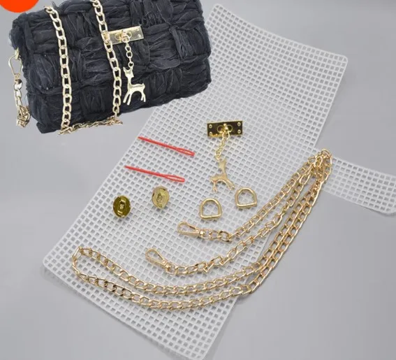 Mesh Plastic Canvas Sheets Ribbon Set for DIY Craft Shoulder Bags, DIY Knitting Crochet Bags Kit