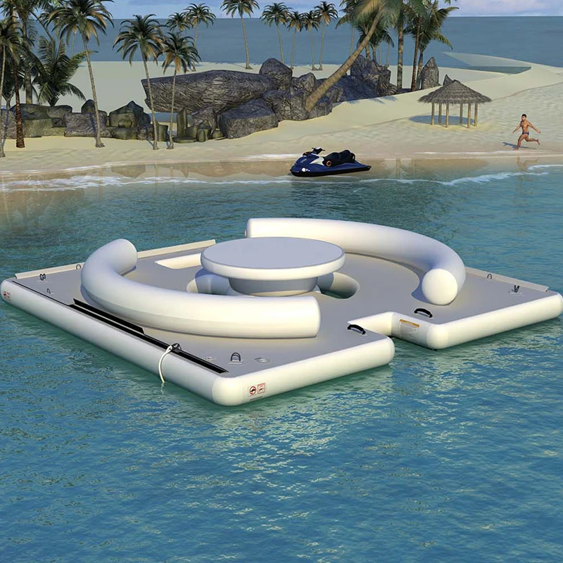 Inflatable Floating Island With Canpoy Water Park Tent Multi People Persons For Family