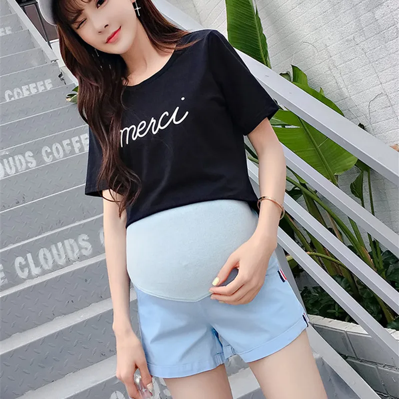Ice silk summer pregnant women shorts stomach lift pants candy color three-point pants