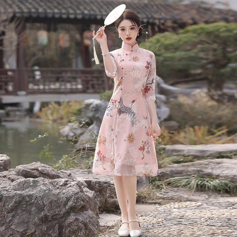 Fashion Classical Cheongsam Chinese Qipao Retro Tang Suit High Waist Dresses Lady Elegant Traditional Clothingss
