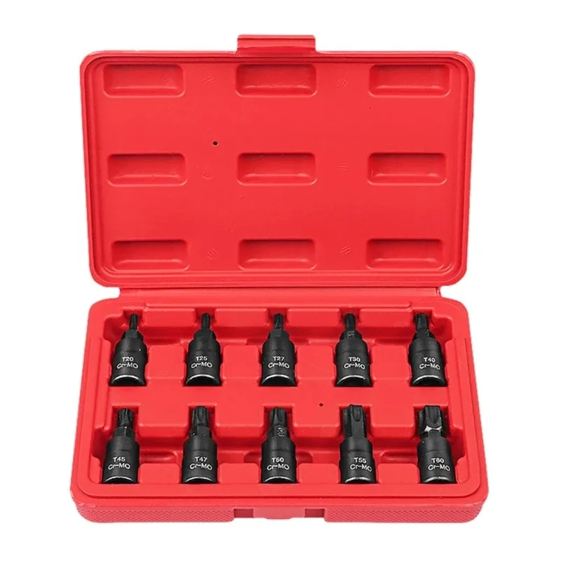 High-Quality Manual Maintenance Tools 10pc Cr- Mo 3/8' Drive T20-T60 Torx Bit Socket Nuts Set