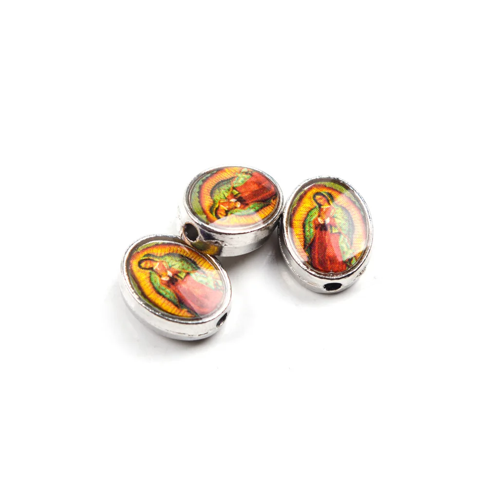 New Mix Oval Beads Enamel Our Lady Miraculous Medal Floral Rosary Centerpiece Cross Jesus Virgin Mary Catholic Alloy Crucifix