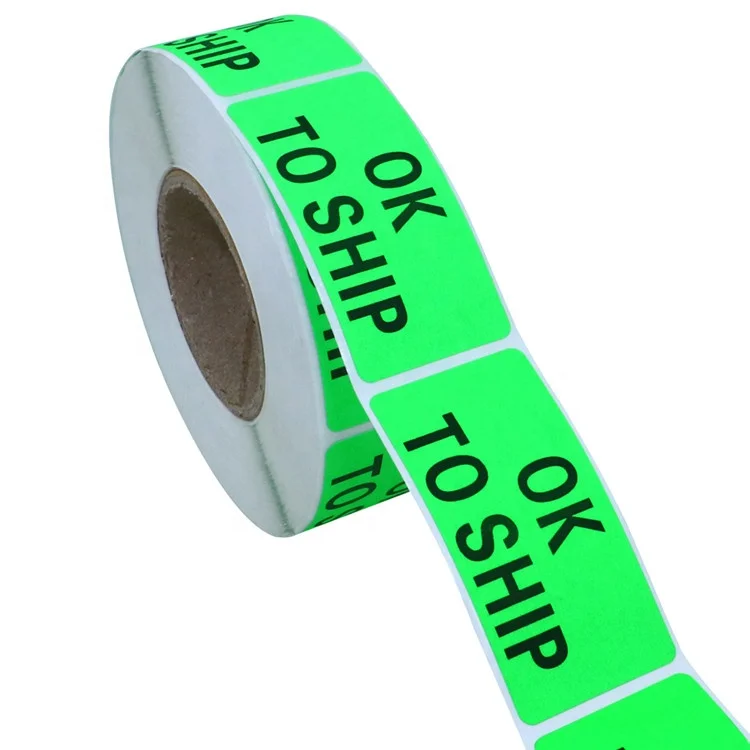 Hybsk OK to Ship Stickers 1 x 2 inch Fluorescent Green Labels 500 Per Roll