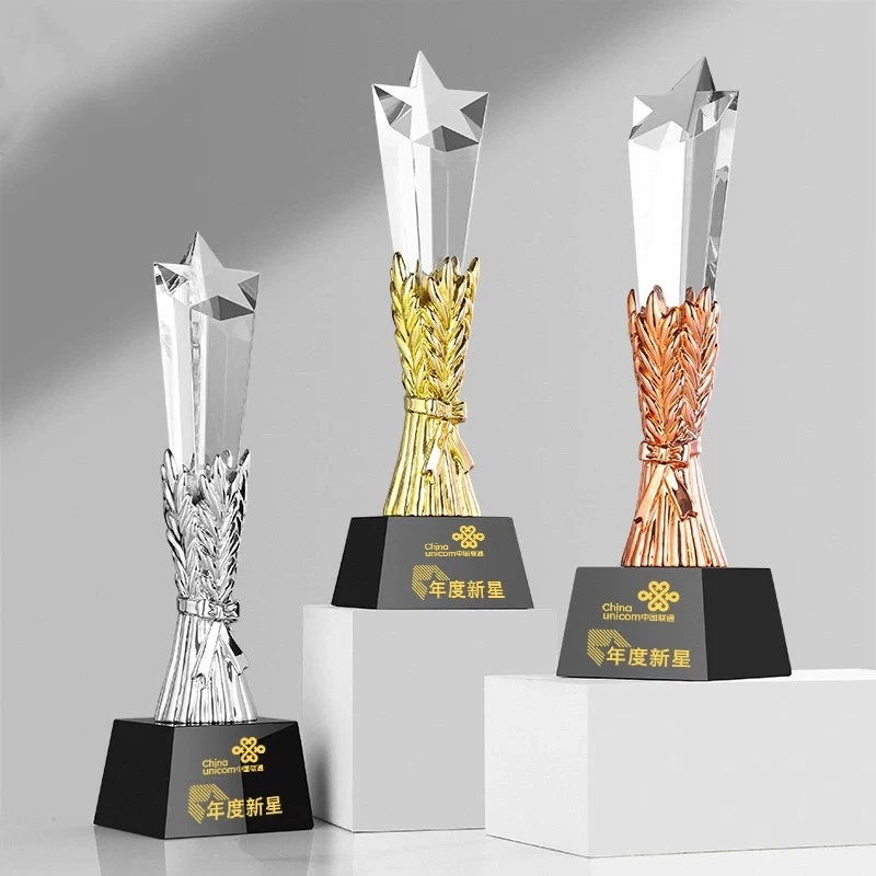 New Arrival Star Trophy Personalized Employee Recongnition Awards Crystal Staff Appreciation Trophies Cup With Black Base