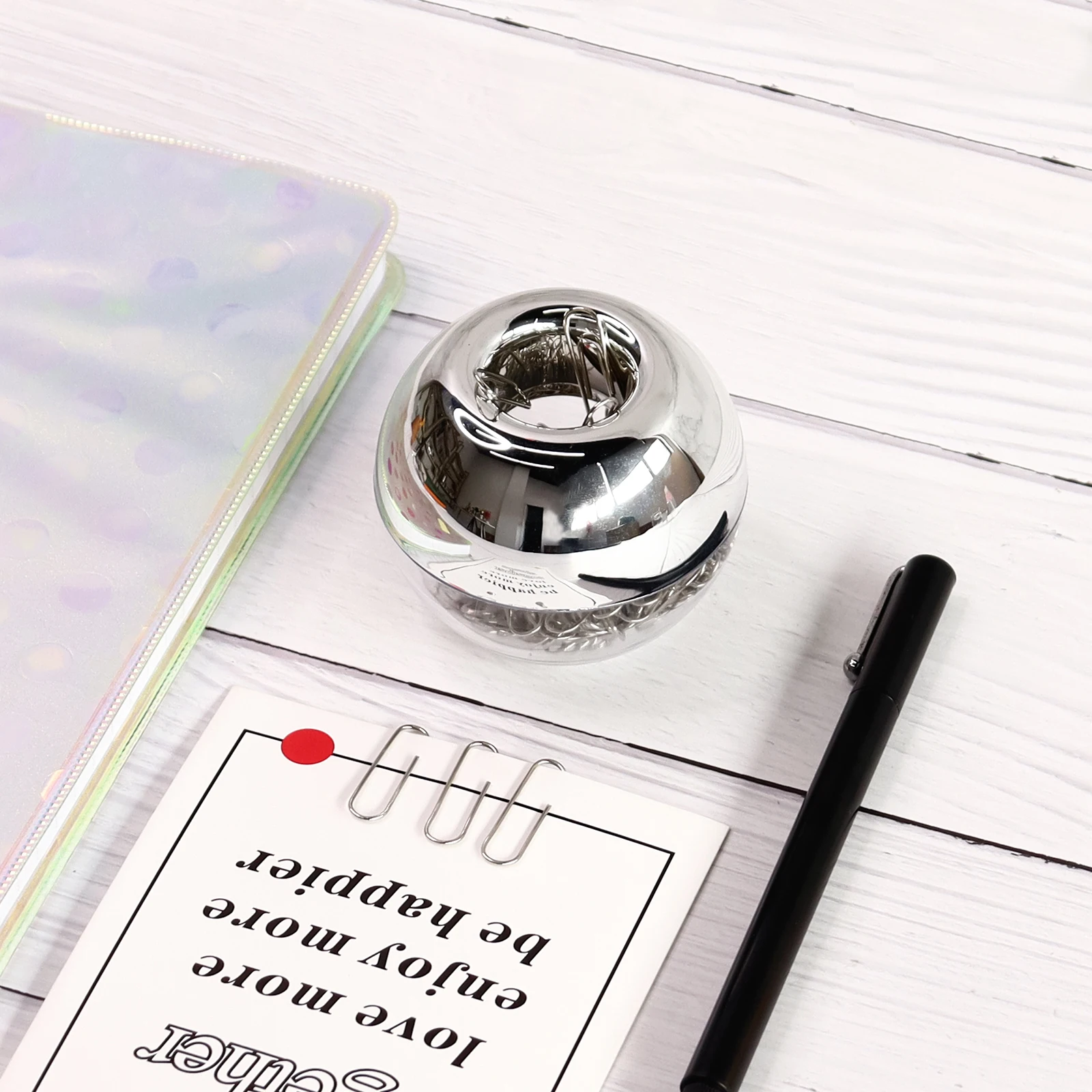 100 Clips per Box 28mm Sliver Paper Clips in Elegant Magnetic Sliver Clip Holder