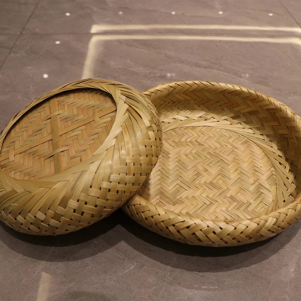 Оптовая продажа Круглая естественная мини-бамбуковая корзина для хранения пикника