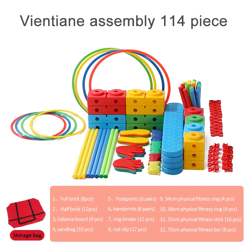 114PCS Children Cone Vestibular Training Combined Balance Bridge Hurdle Drilling Vientiane Combination Portable Soccer Cones
