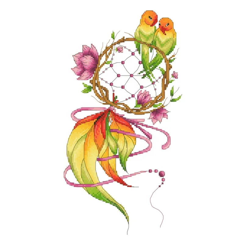 
Набор для вышивки крестиком DPJ132 Dreamcather с попугаями, Набор для вышивки «сделай сам» с узором, Настенный декор 