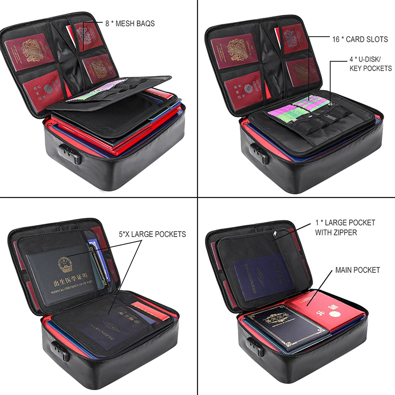 Silicone Coated Legal Files Storage Bag Fireproof Money Document Certificate Classification Bags