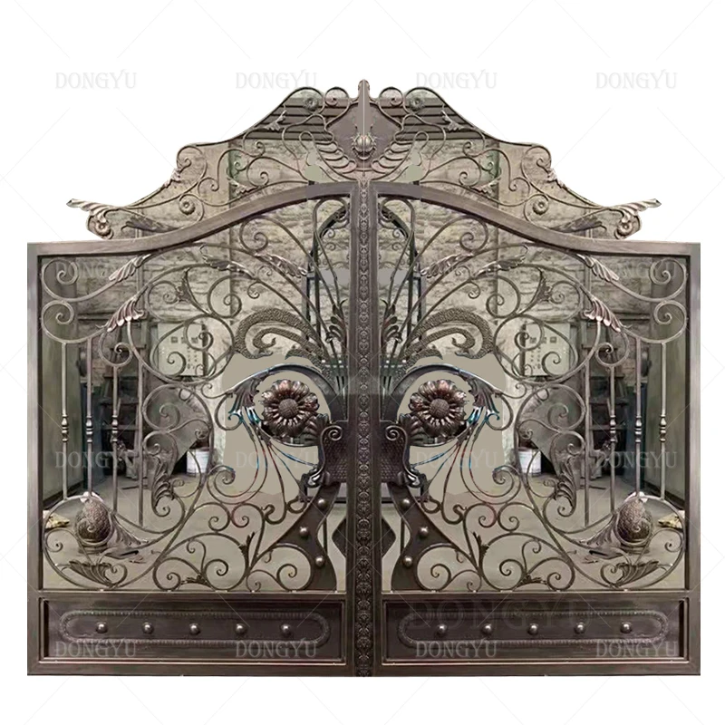 Sicily Hot Sale Villa Luxury Customized Exterior Garden Security Grill Design Cast Wrought Iron Gate Driveway Entrance Main Door