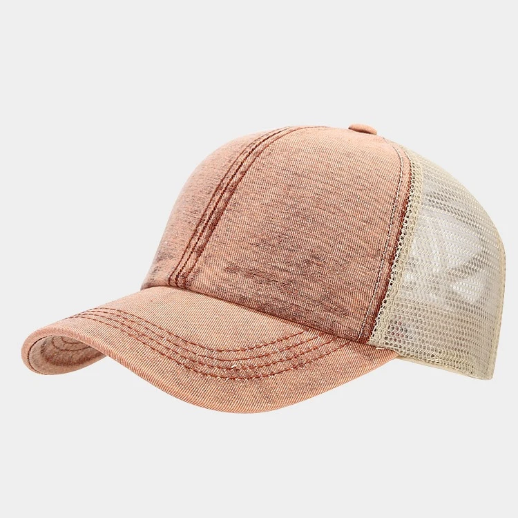 New High Profile Washed Distressed Blank Trucker Cap Mesh Hats Wholesale Custom Logo 6 Panel Mens Plain Trucker Cap Hat