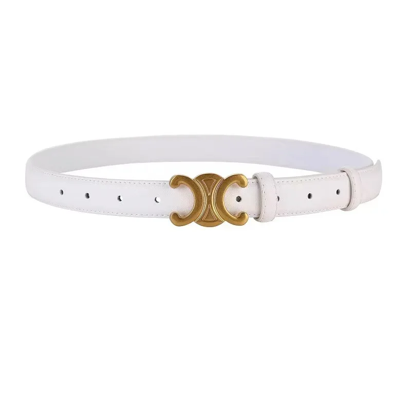Wholesale Explosive Double C Triumph Belt Smooth Buckle Leather Belt Fashion Leather Thin Belt For Women