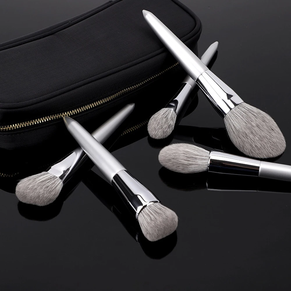 New Travel Synthetic Hair Makeup Brushes High Quality Makeup Brush Set Silver Private Label For Eyeshadow For Blusher