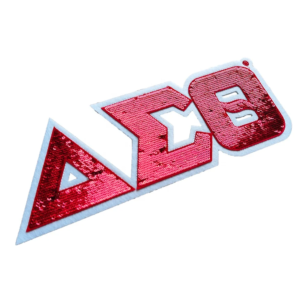 Wholesale Custom Greek Sequin Sorority Patches Design Iron On Embroidered Chenille Delta Crest Shield Sequin Patches