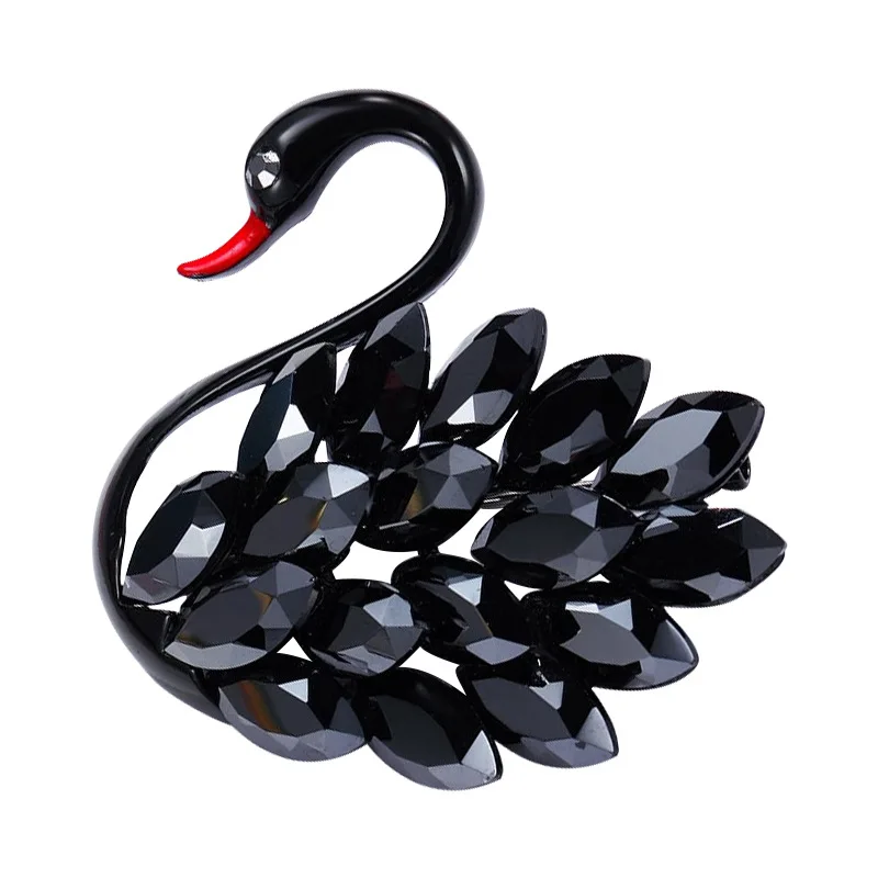 European and American resin Crystal Swan Brooch Vintage Black small suit enamel accessory brooch
