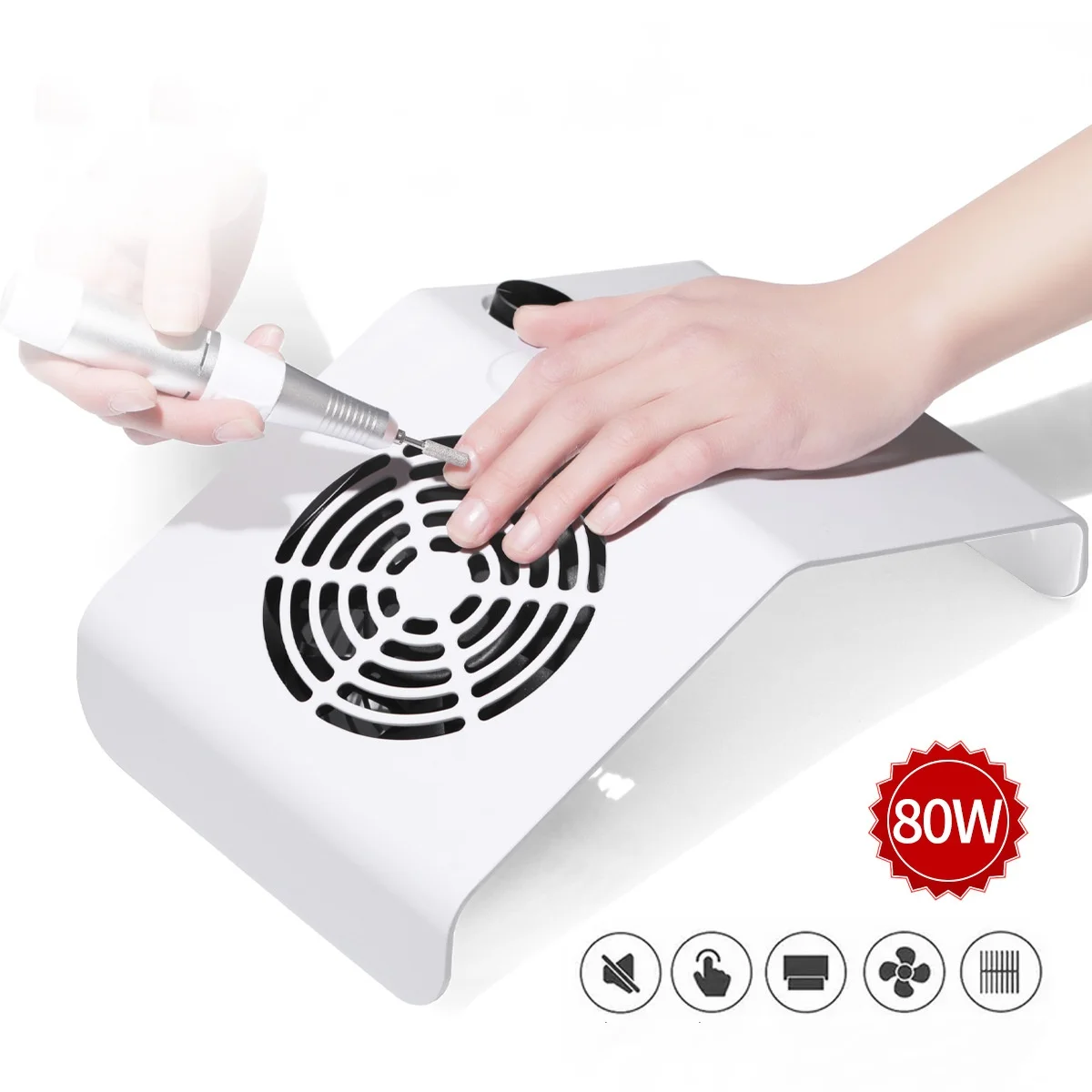 Nail Dust Collector with Hand Rest 80W Strong Professional Vacuum Extractor Powerful Nails Suction Fan Manicure Machine