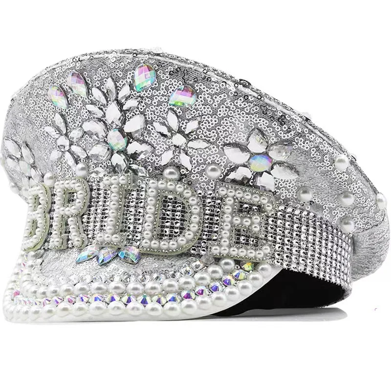 Custom Women wedding novelty bridal bachelorette party rhinestone jewels white bride captain hat