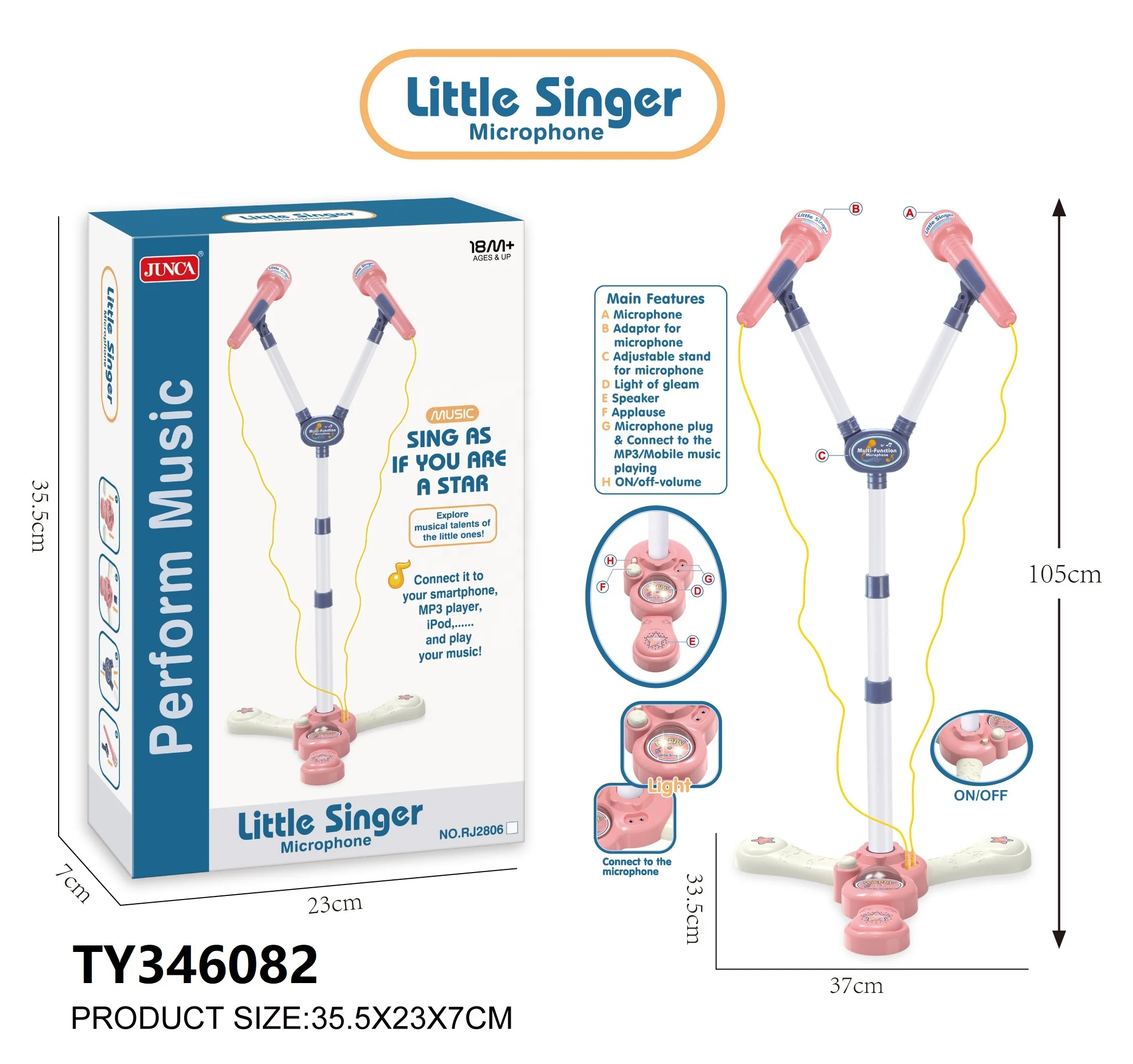 2 Microphones and Adjustable Stand Karaoke Machine Toy Instruments Musical Set