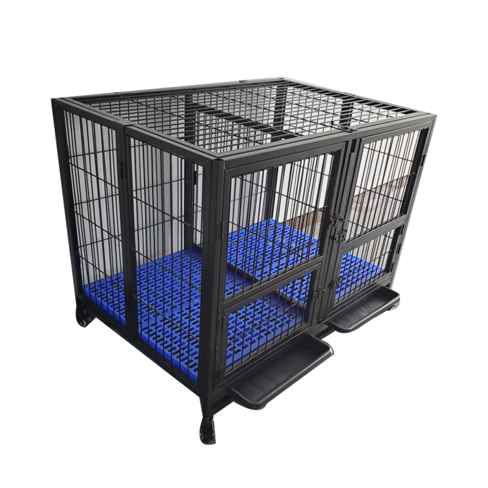 High quality wholesale single layer double door collapsible dog cage with wheels used dog cage for sale