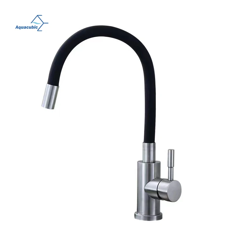 Aquacubic Flexible Rubber stainless steel 304 SS Mixer kitchen Faucet Single hole Bar tap water faucet